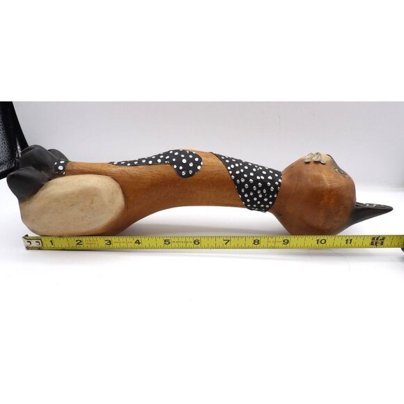 Wooden Cat Statue Hand Carved Embellished Metal Wire Whiskers Unbranded Unsigned - Picture 6 of 10